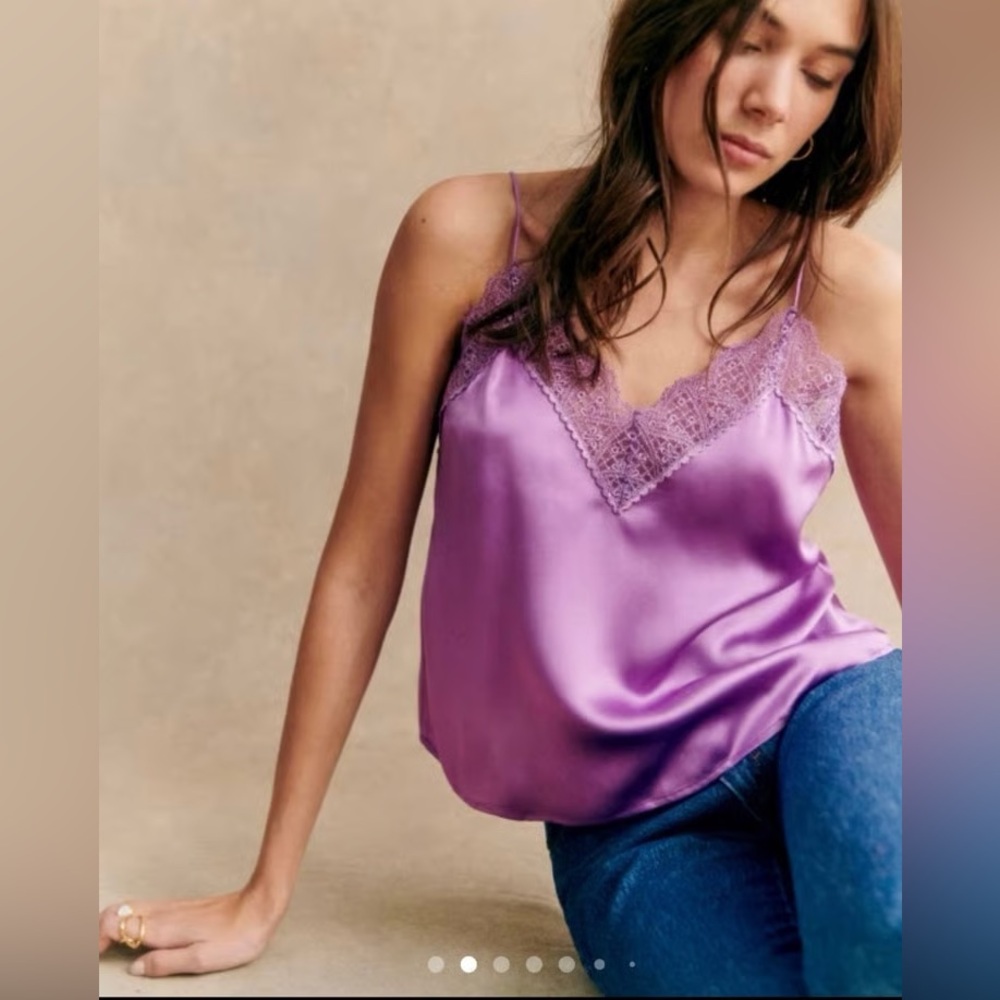 Sezane Lace Silk Cami in Wisteria